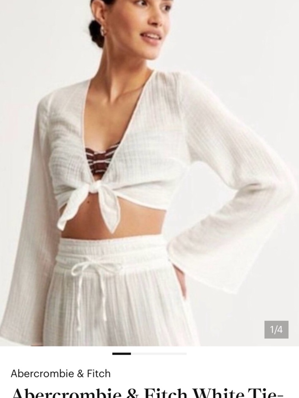 Abercrombie & Fitch White Tie-Front Gauze Crop Top